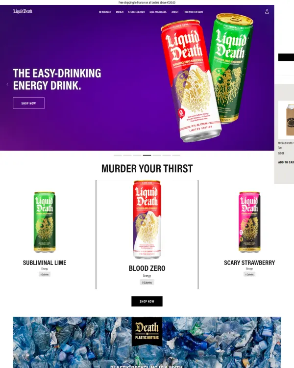Liquid Death homepage, design by Liquid Death