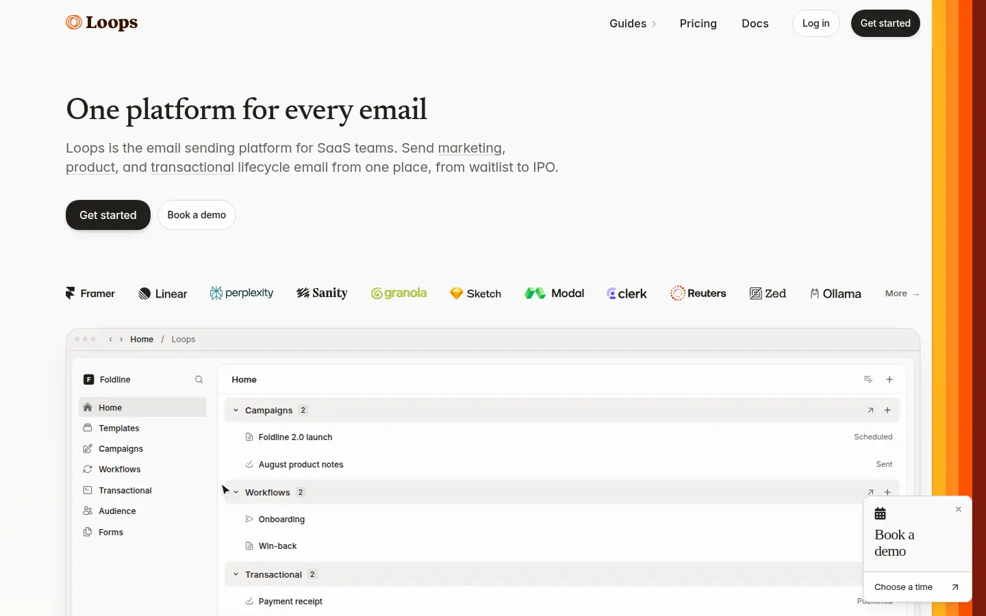 Loops homepage, landing page design by Loops