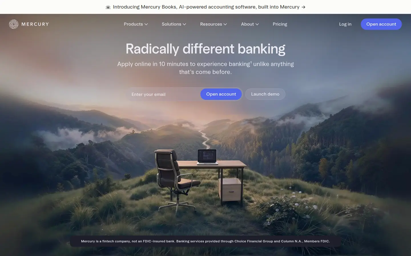 Mercury homepage, first screen, design by Mercury