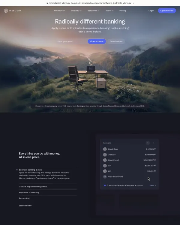 Mercury homepage, design by Mercury