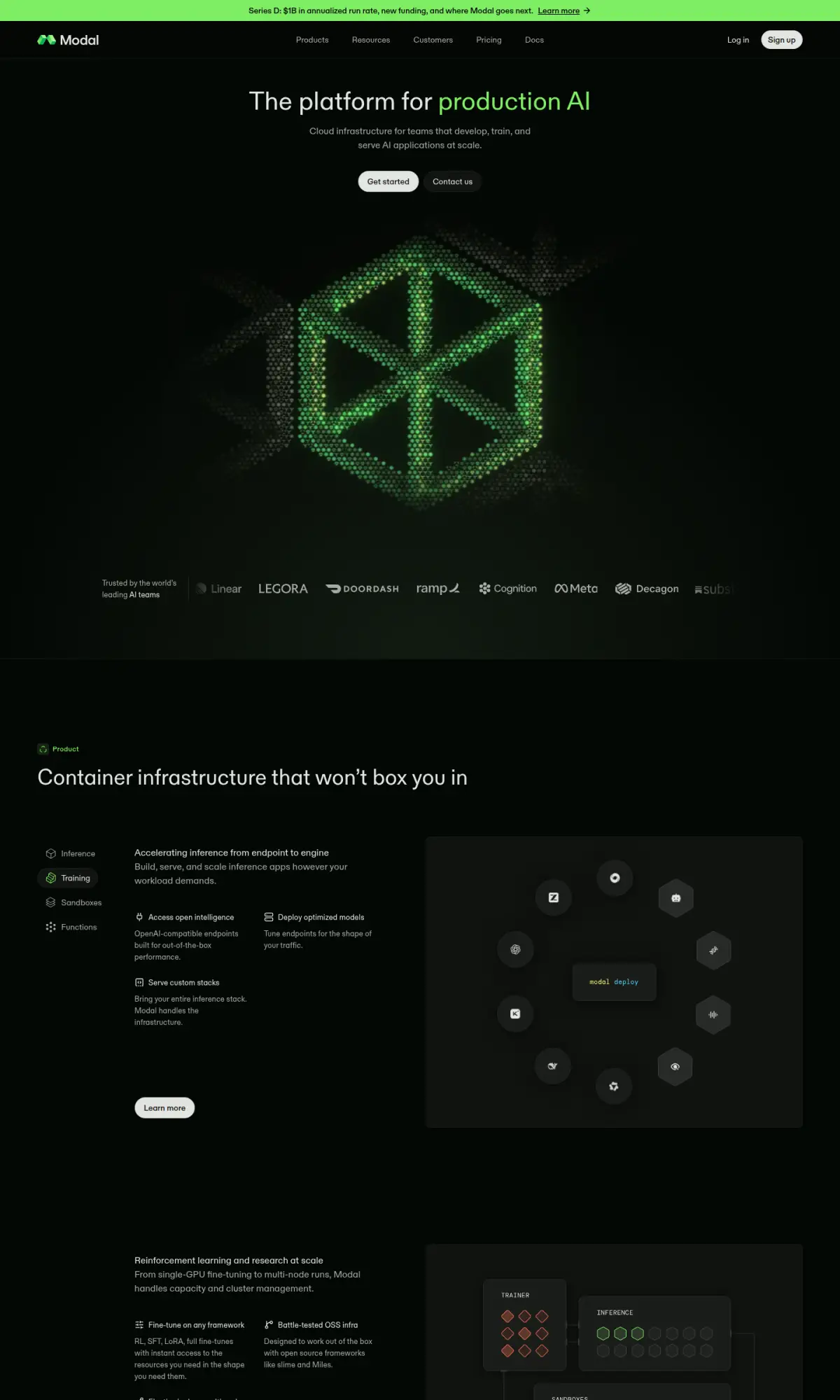 Modal homepage, the page as you scroll