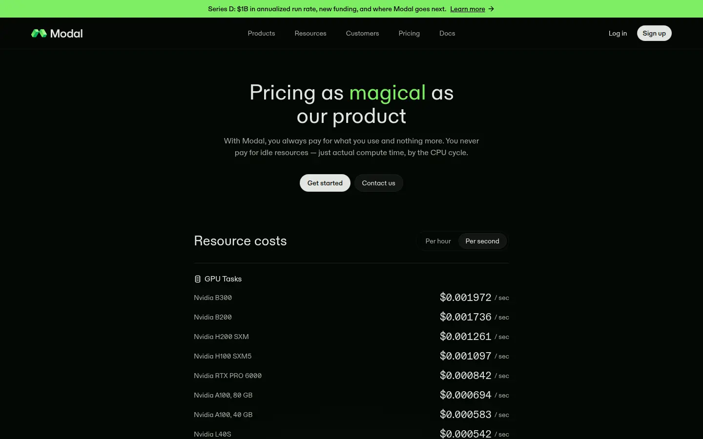 Modal pricing page, first screen, design by Modal