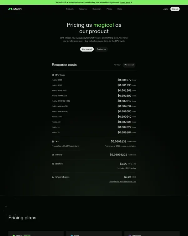 Modal pricing page, design by Modal