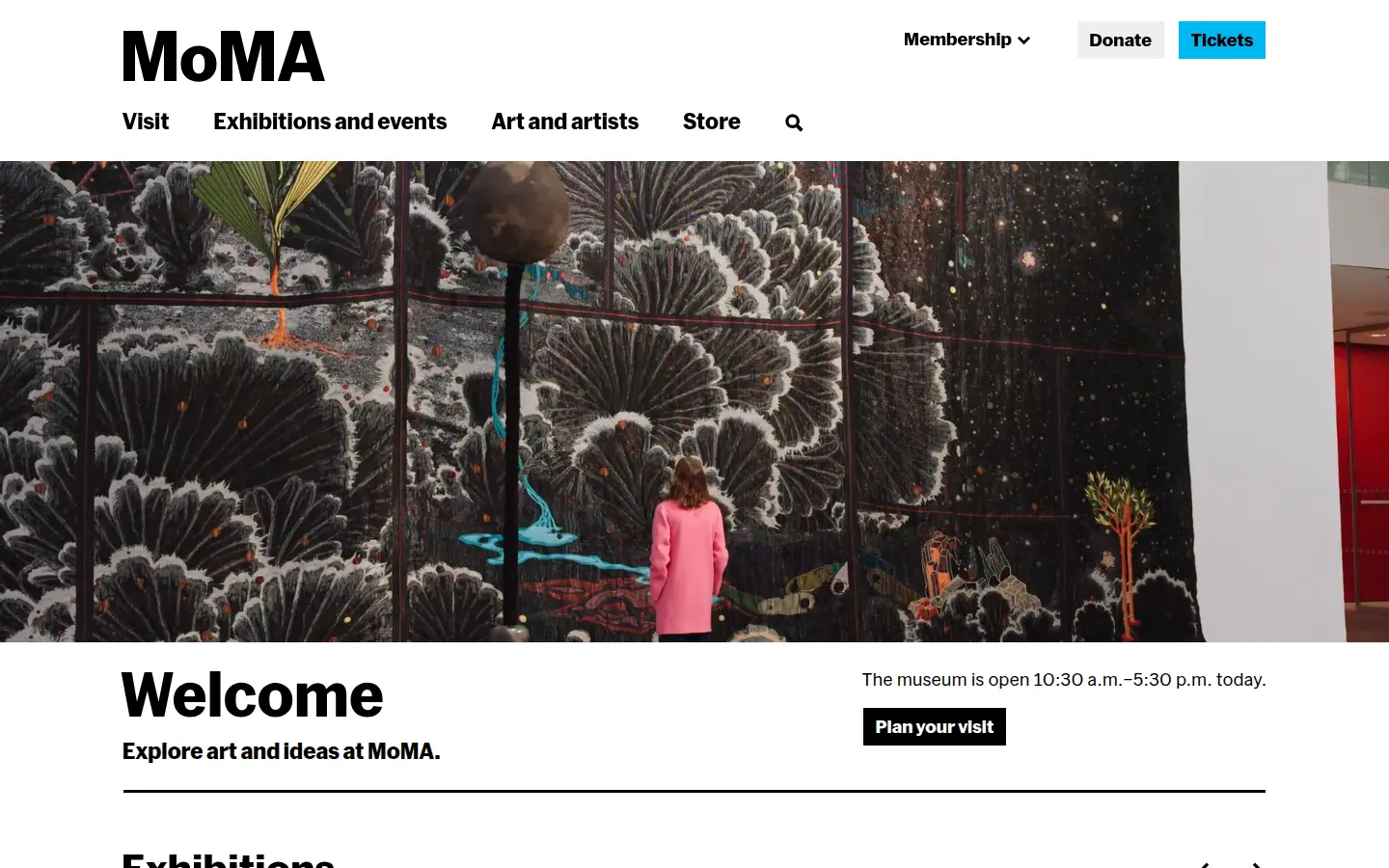 MoMA homepage, first screen, design by The Museum of Modern Art