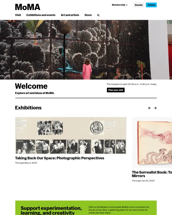 MoMA homepage, design by The Museum of Modern Art
