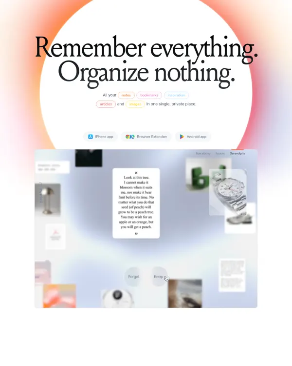 mymind homepage, design by mymind