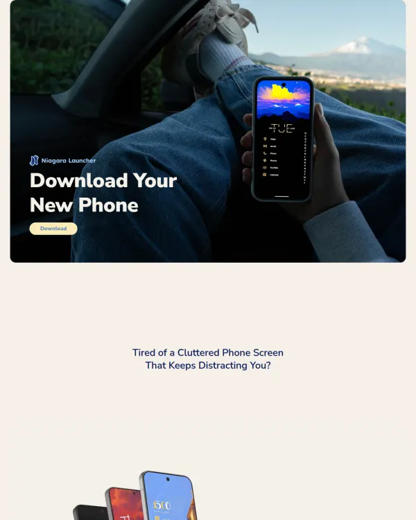 Niagara Launcher app site, design by Niagara Launcher