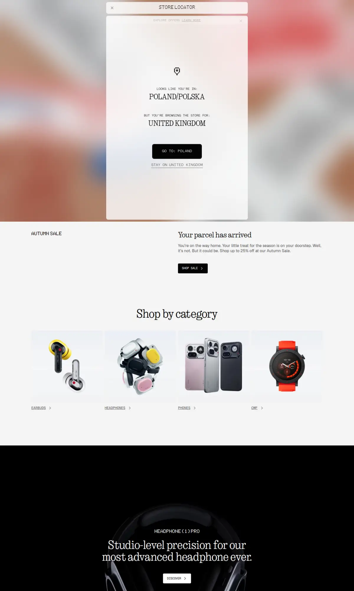Nothing homepage, the page as you scroll