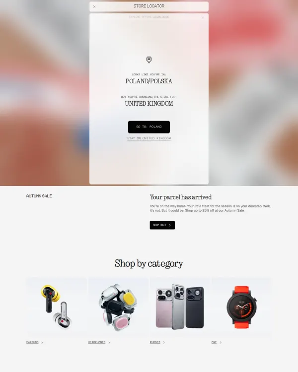 Nothing homepage, design by Nothing