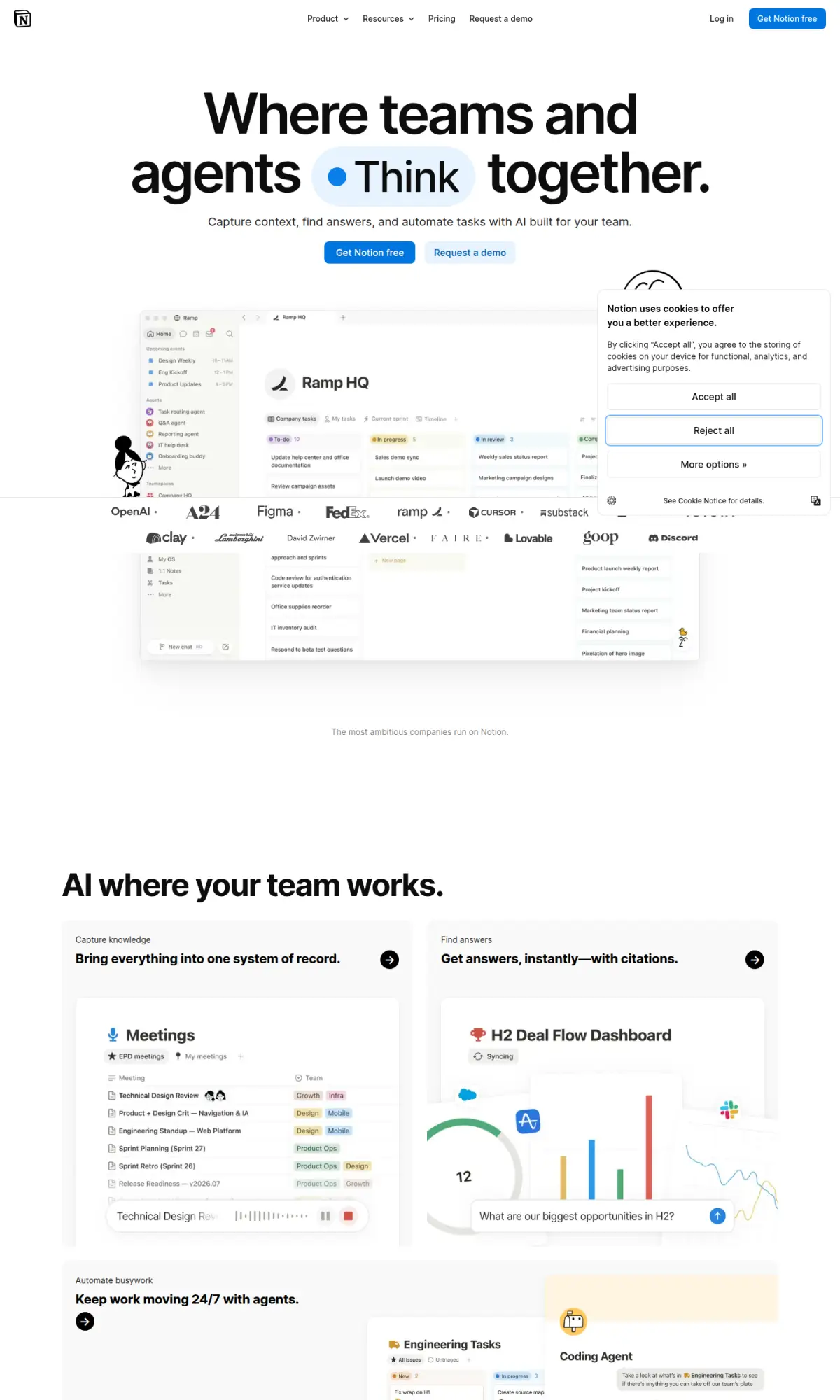 Notion homepage, the page as you scroll