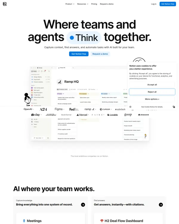 Notion homepage, design by Notion