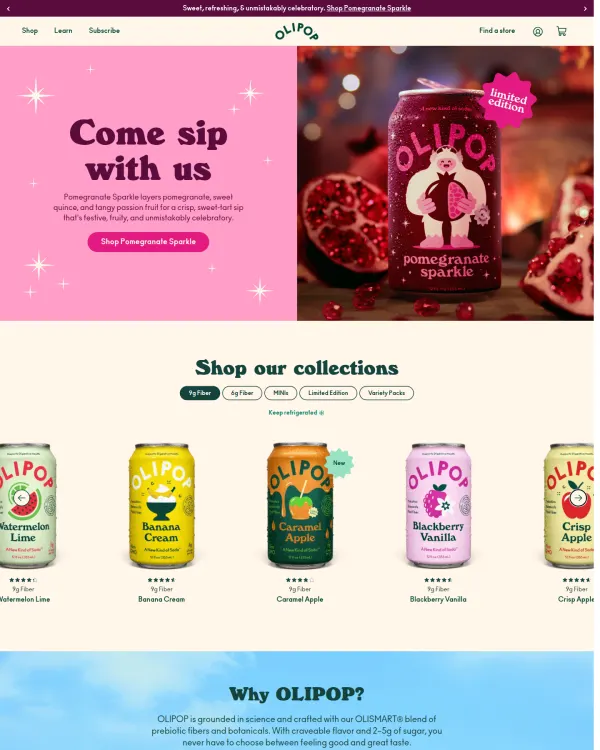 Olipop homepage, design by Olipop