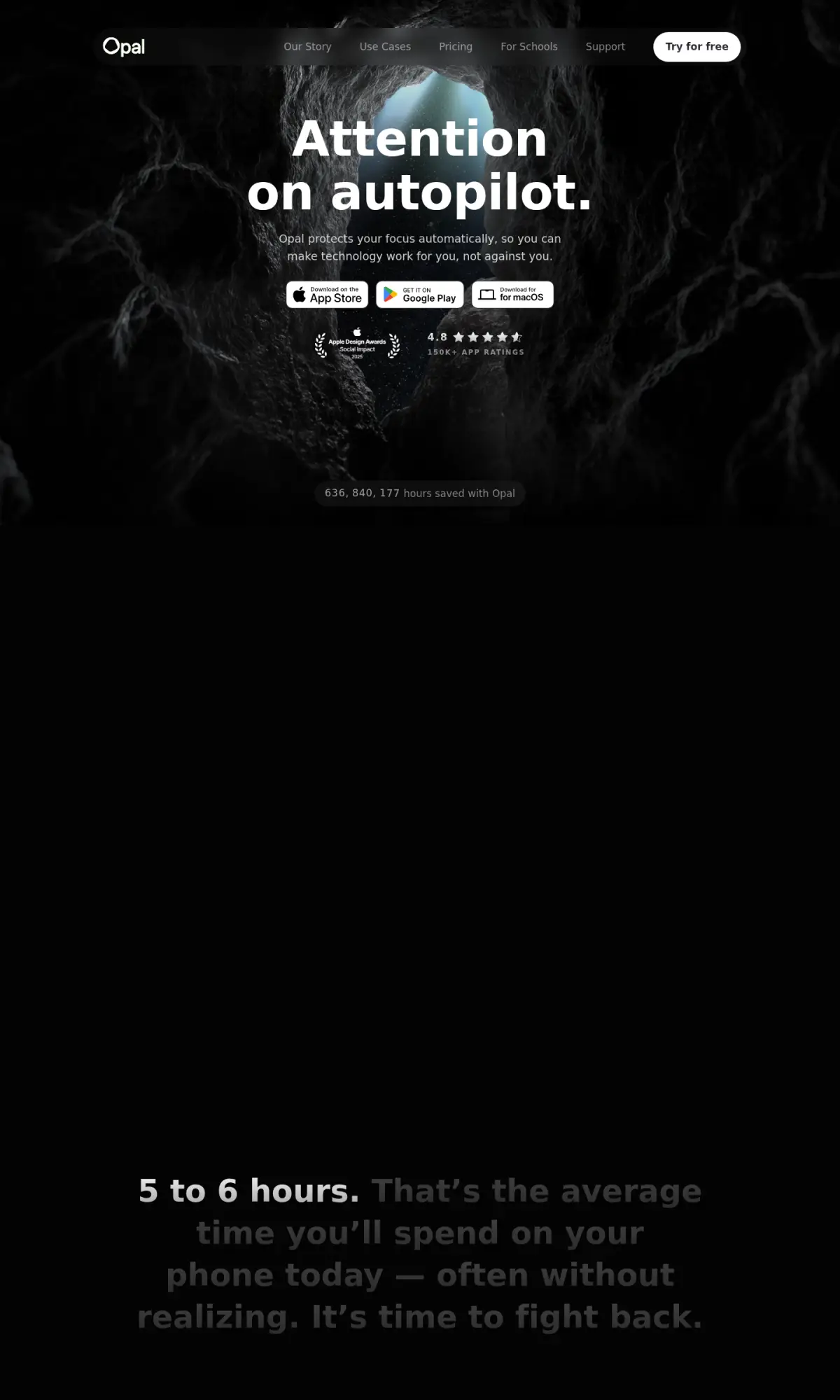 Opal app site, the page as you scroll