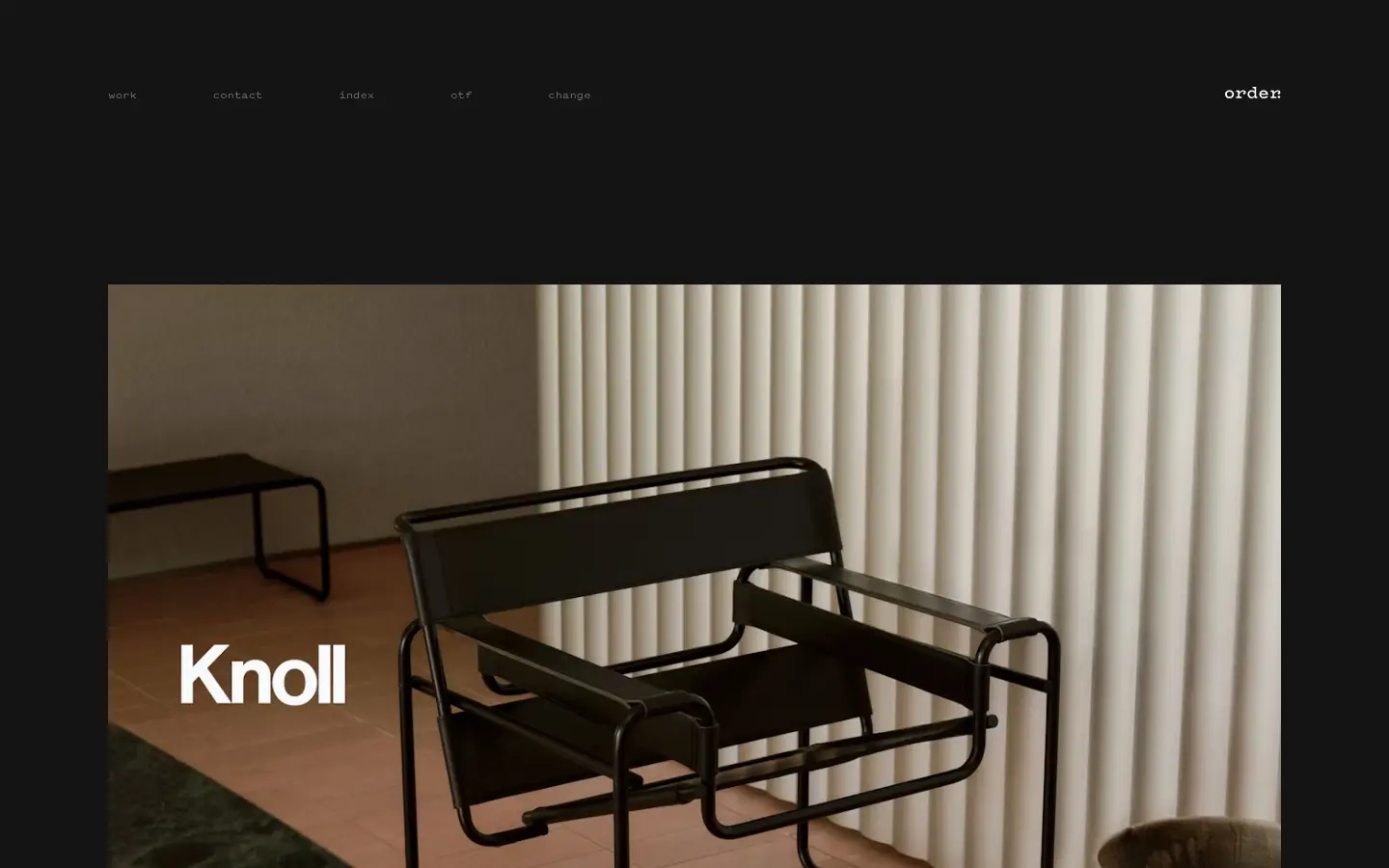 Knoll identity by Order, first screen, design by Order