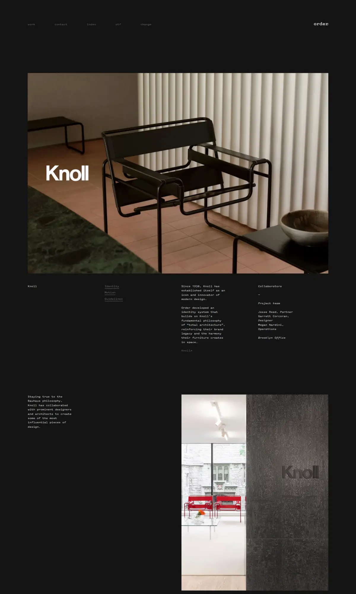 Knoll identity by Order, the page as you scroll