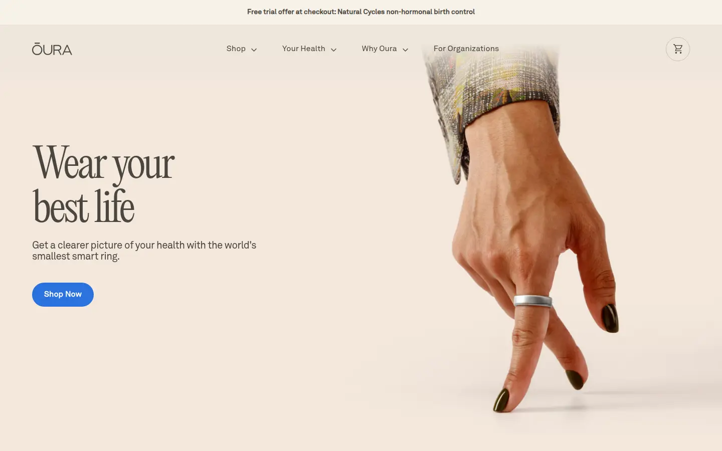 Oura homepage, landing page design by Oura