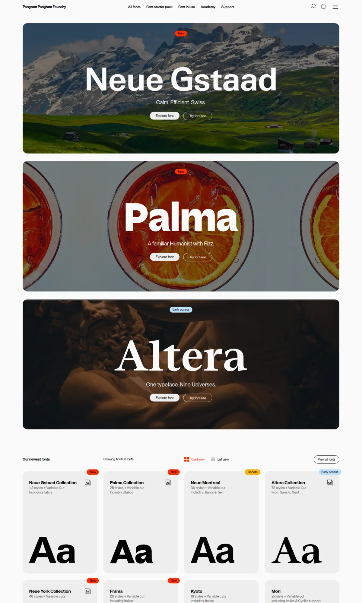 Pangram Pangram Foundry, the page as you scroll