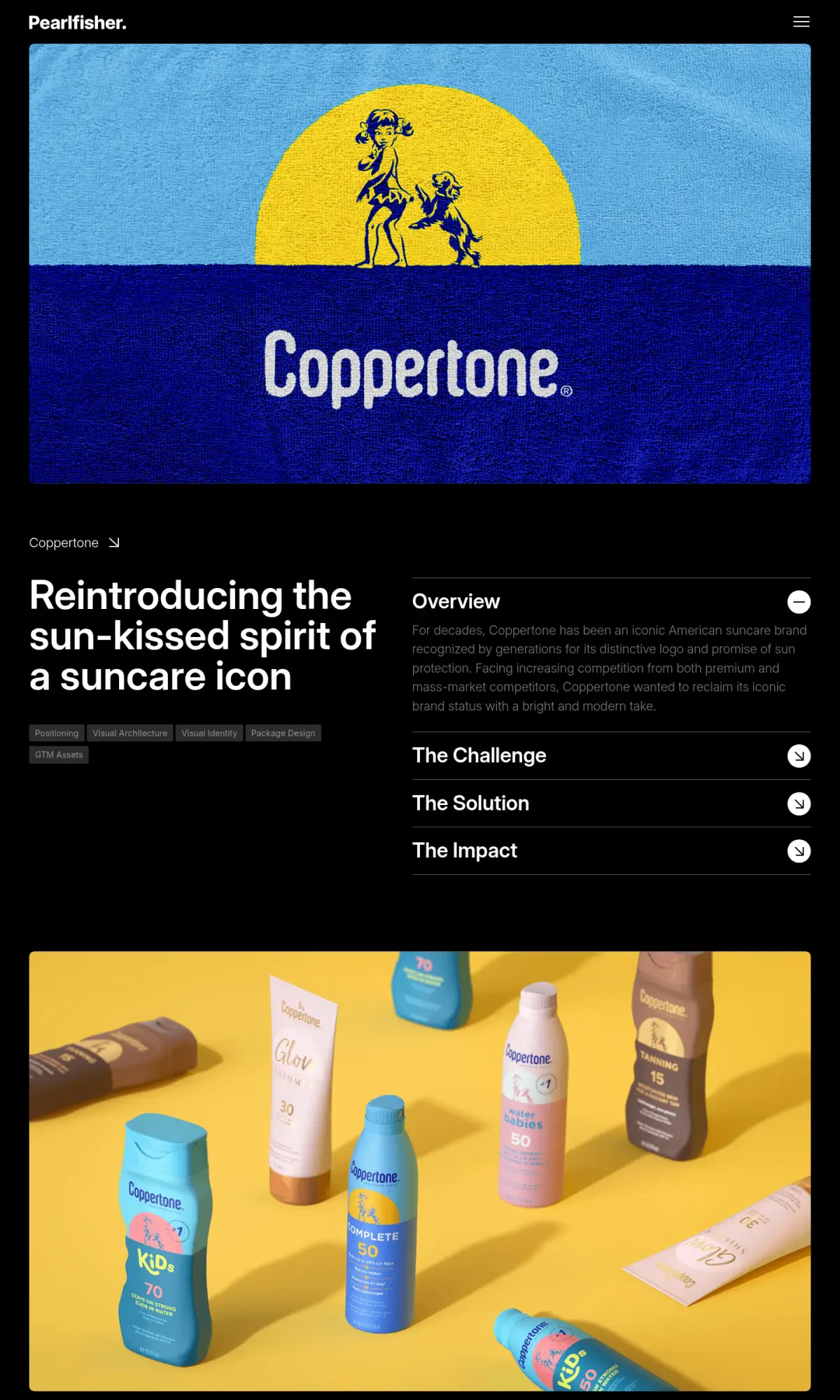 Coppertone packaging by Pearlfisher, the page as you scroll