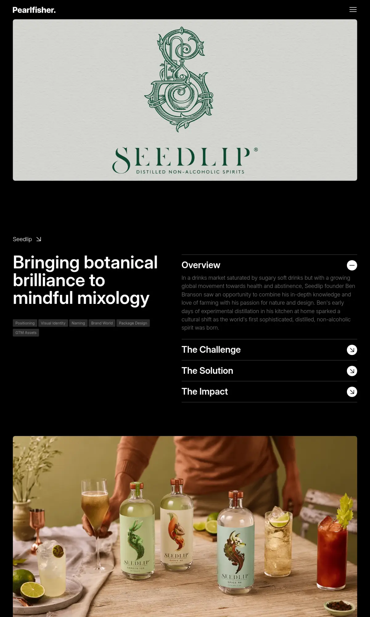 Seedlip packaging by Pearlfisher, the page as you scroll