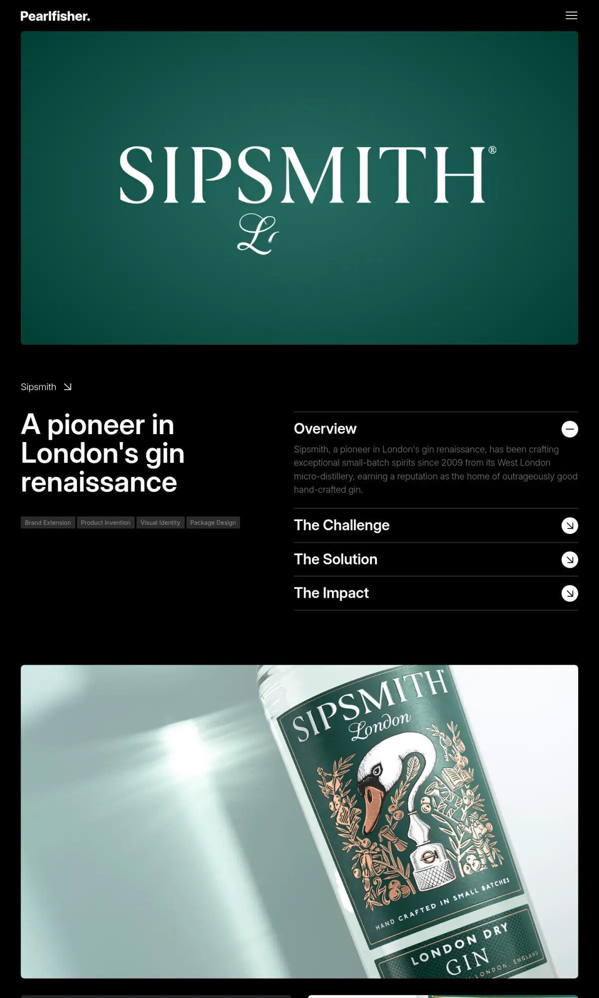 Sipsmith gin packaging by Pearlfisher, the page as you scroll