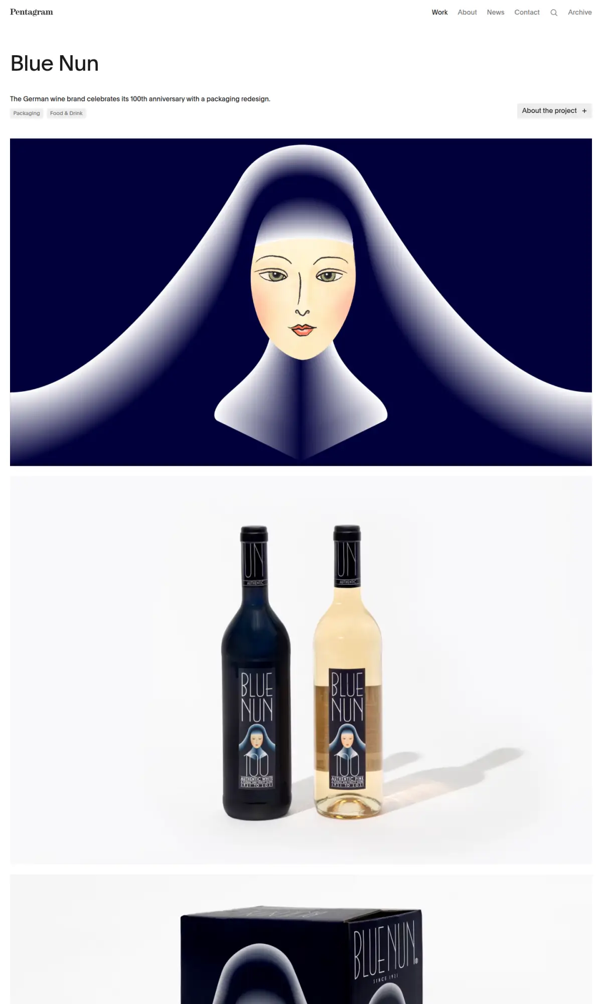 Blue Nun wine packaging by Pentagram, the page as you scroll