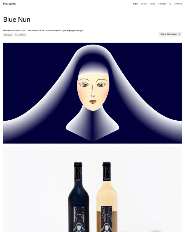 Blue Nun wine packaging by Pentagram, design by Pentagram