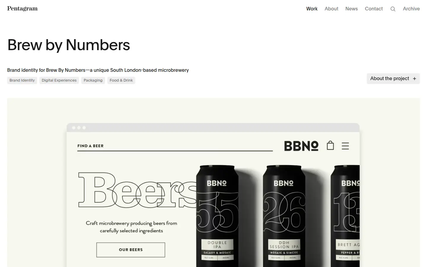 Brew By Numbers beer packaging by Pentagram, first screen, design by Pentagram