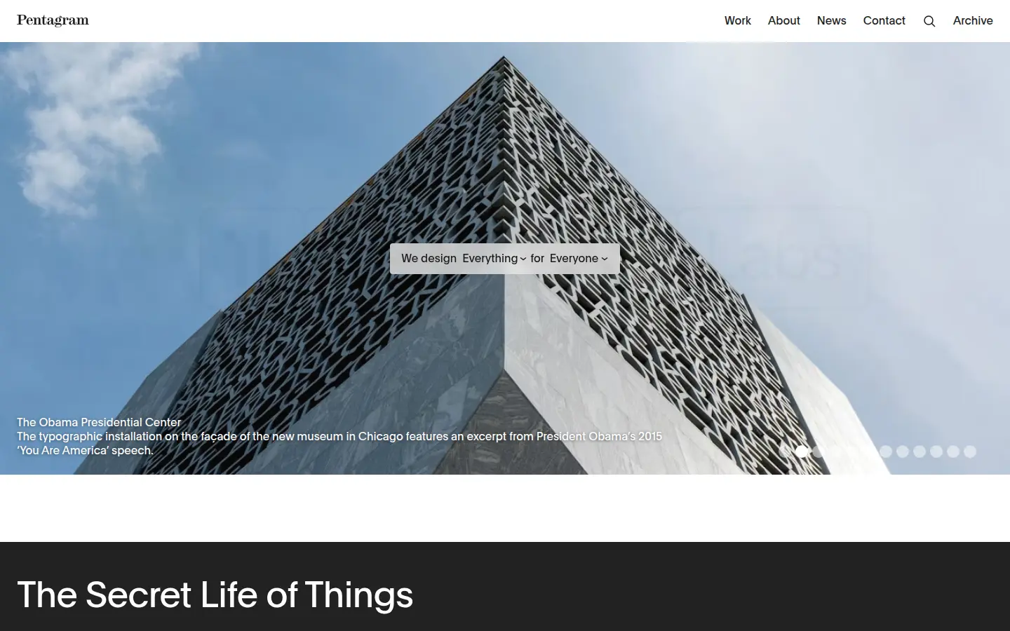 Pentagram, first screen, design by Pentagram