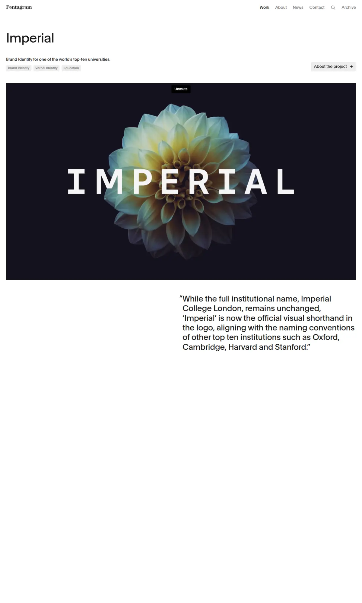 Imperial College London identity by Pentagram, the page as you scroll