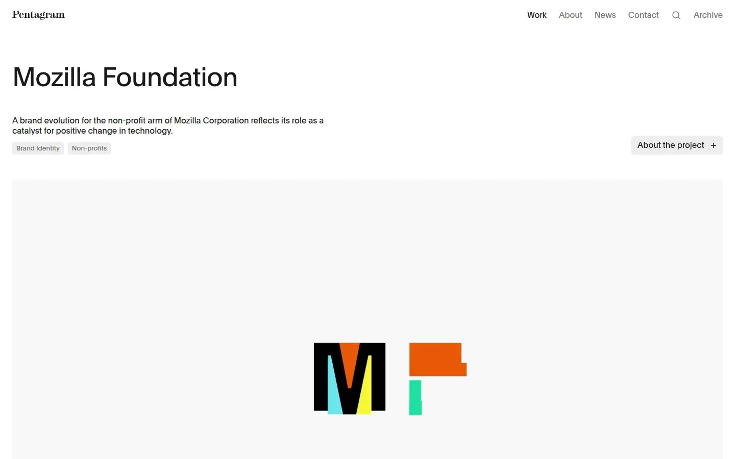 Mozilla Foundation identity by Pentagram, first screen, design by Pentagram