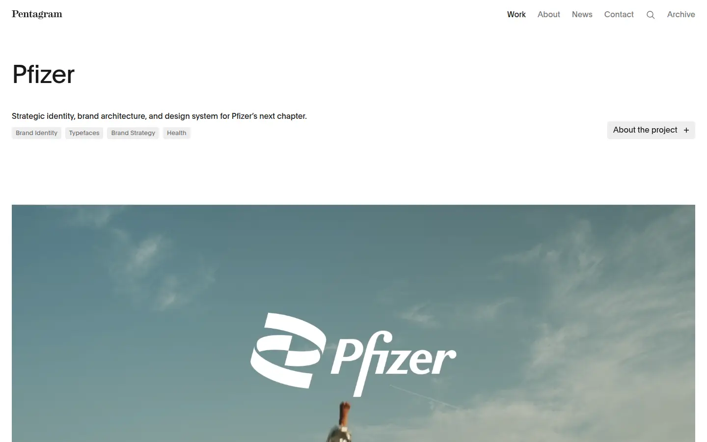 Pfizer identity by Pentagram, first screen, design by Pentagram
