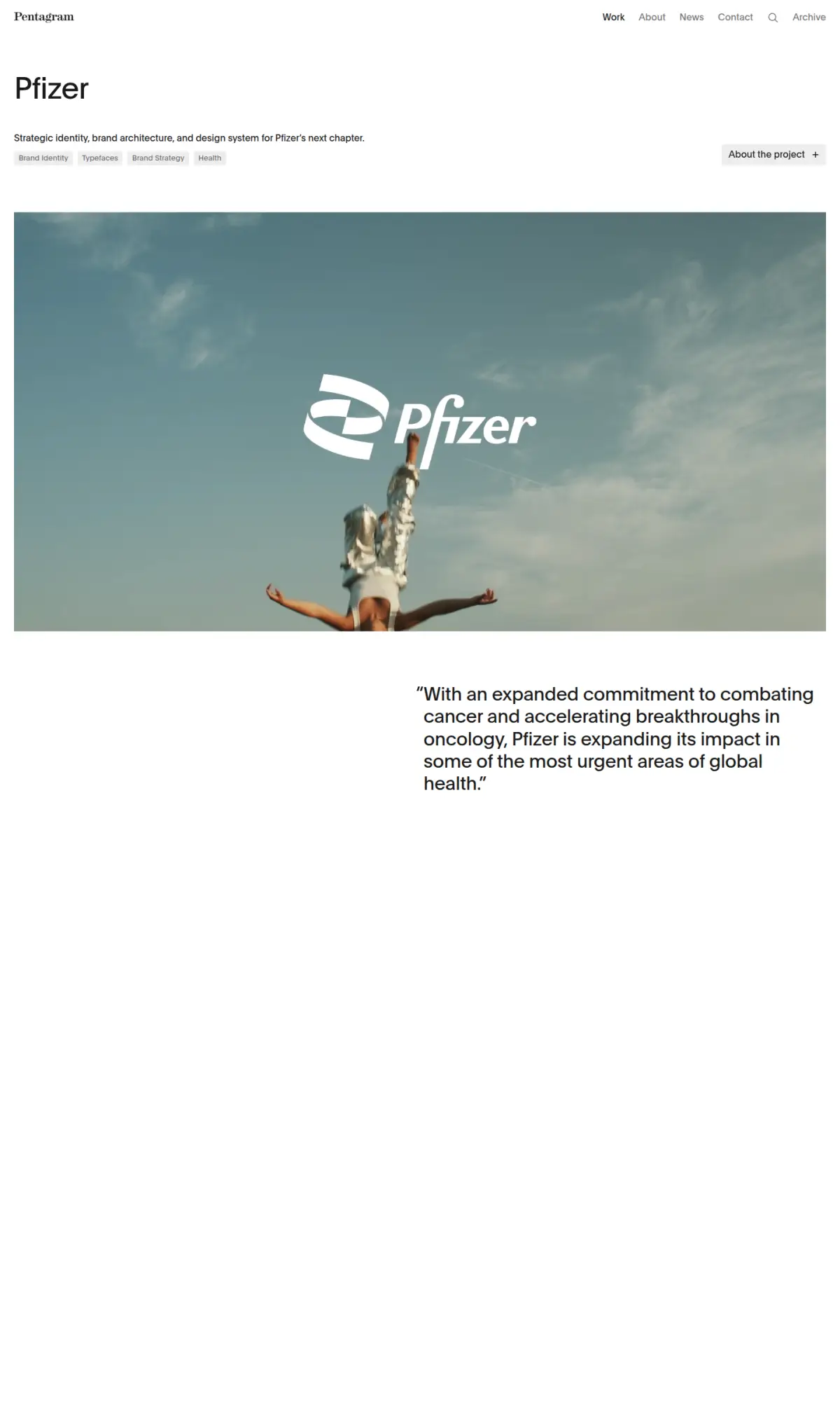Pfizer identity by Pentagram, the page as you scroll