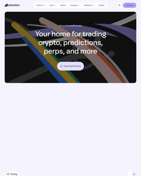 Phantom wallet homepage, design by Phantom