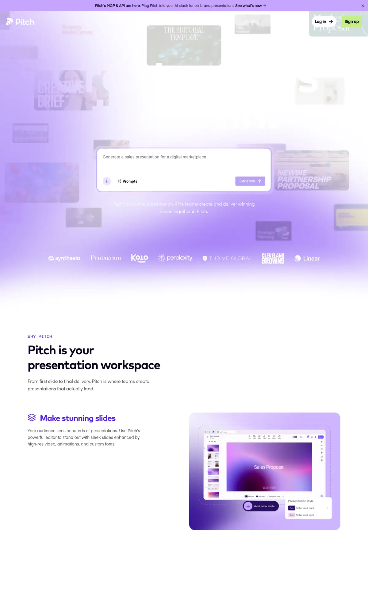 Pitch homepage, the page as you scroll