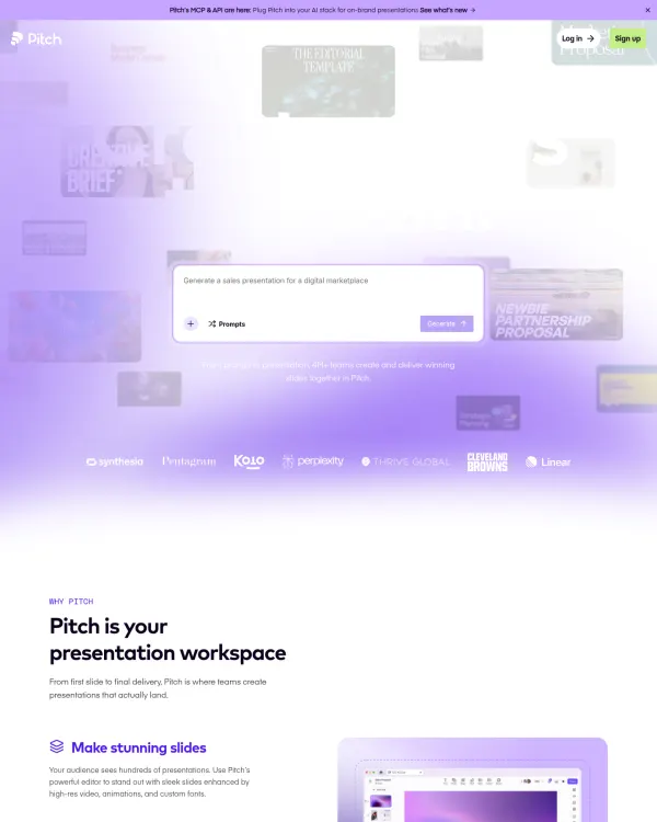 Pitch homepage, design by Pitch