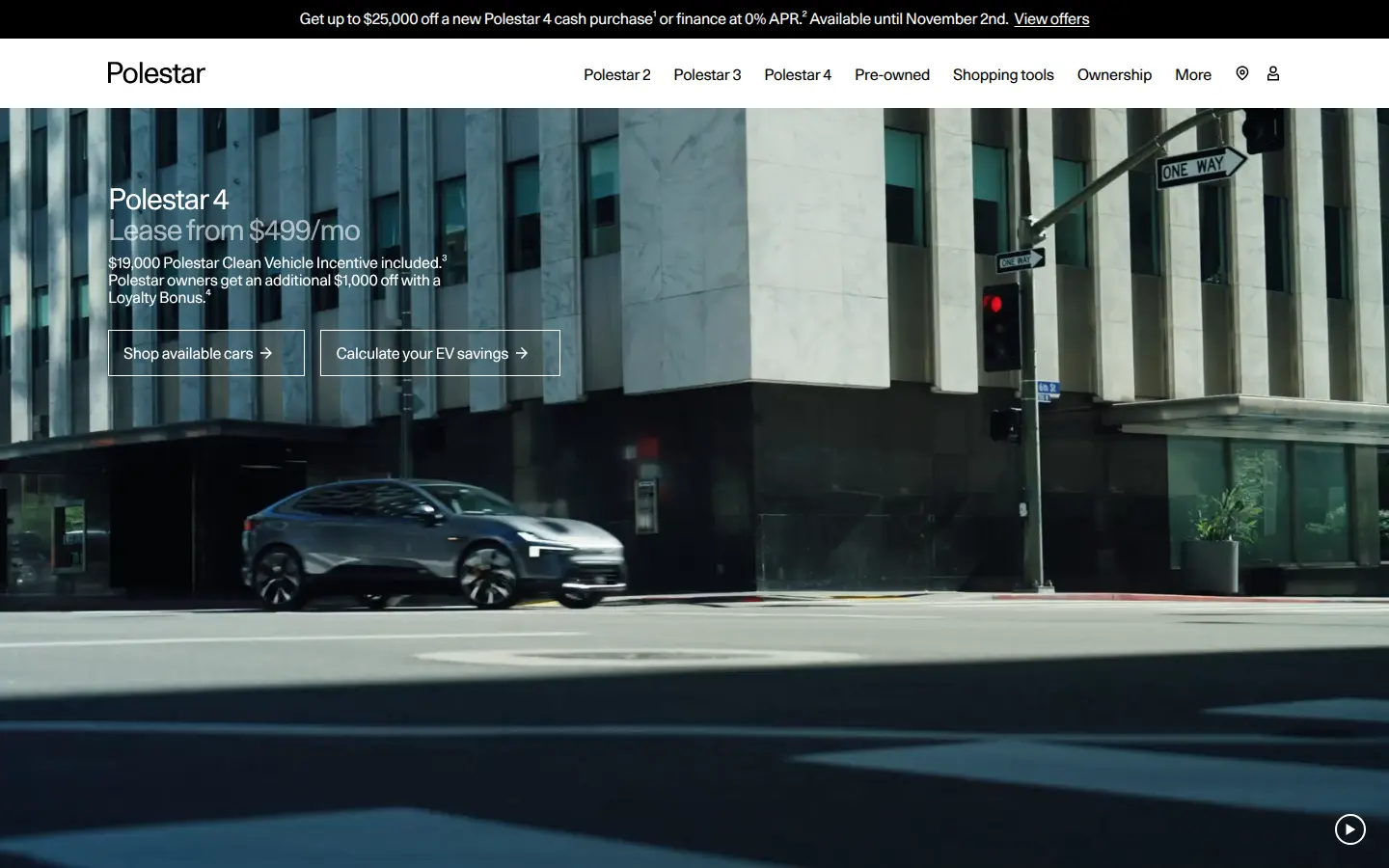 Polestar homepage, first screen, design by Polestar