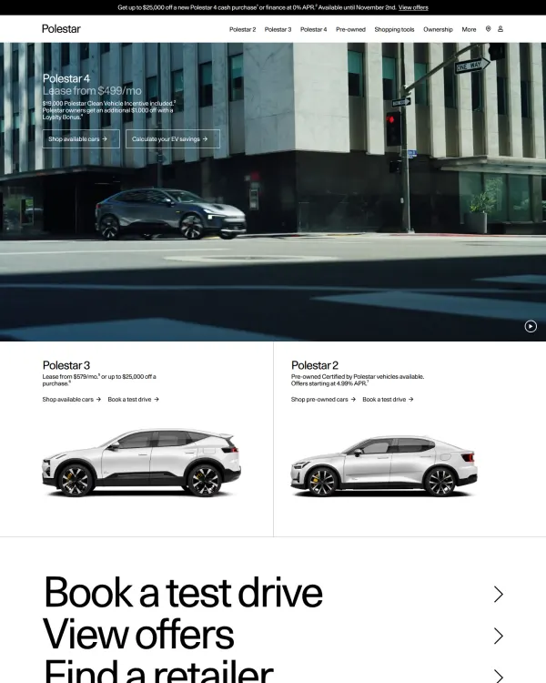 Polestar homepage, design by Polestar