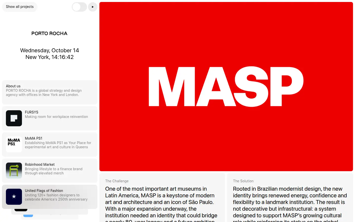 MASP identity by Porto Rocha, first screen, design by Porto Rocha