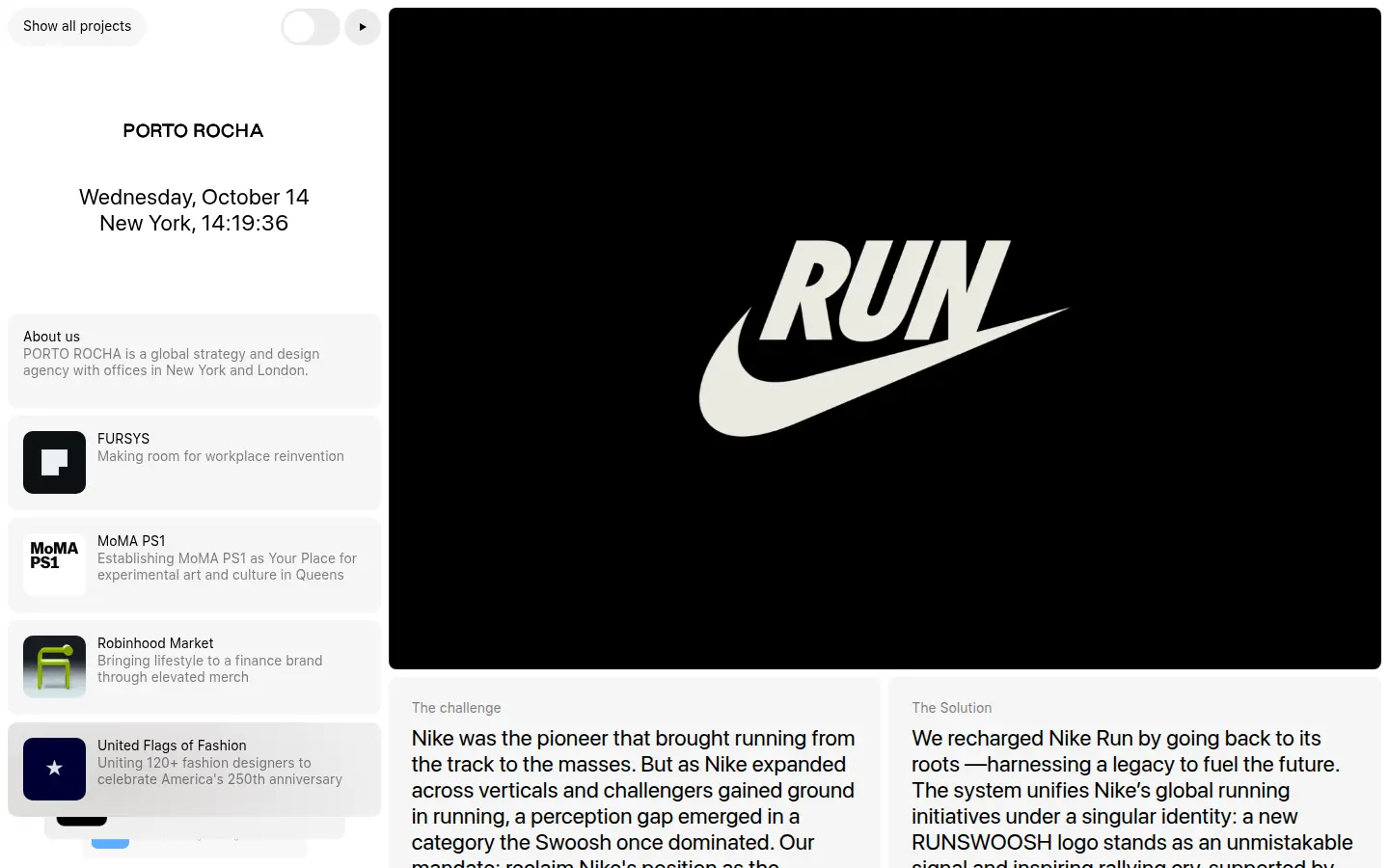 Nike Run campaign by Porto Rocha, first screen, design by Porto Rocha