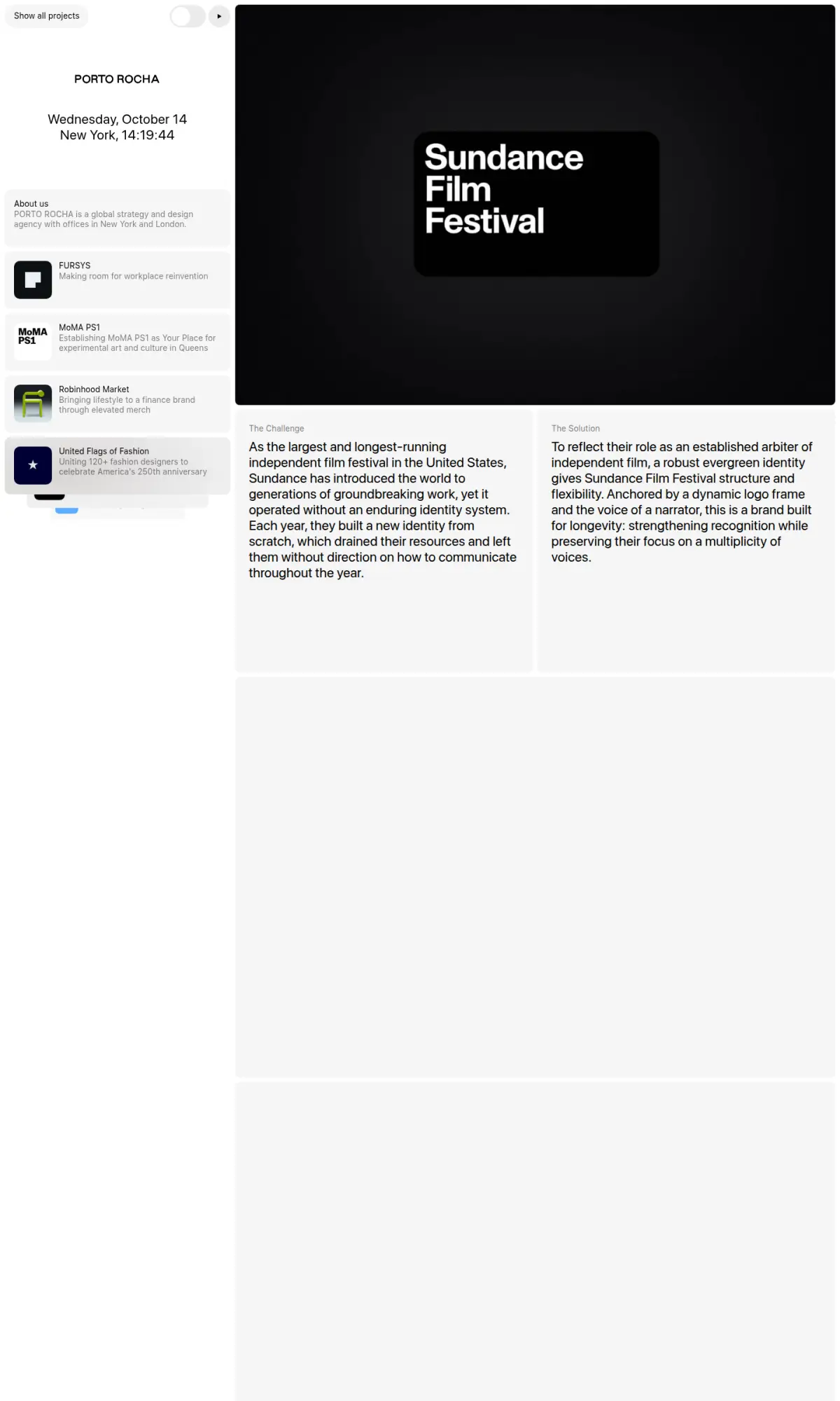 Sundance by Porto Rocha, the page as you scroll