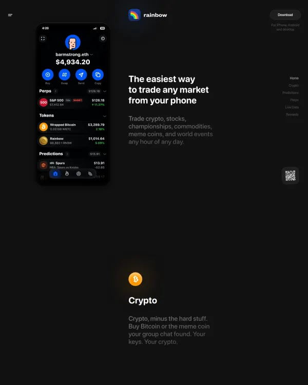 Rainbow wallet app site, design by Rainbow
