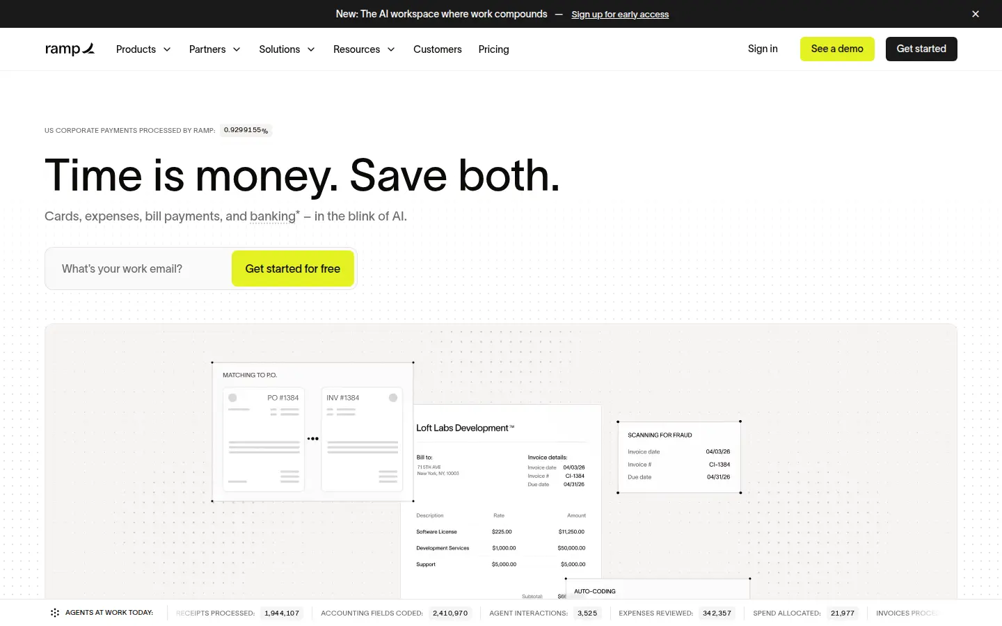 Ramp homepage, landing page design by Ramp