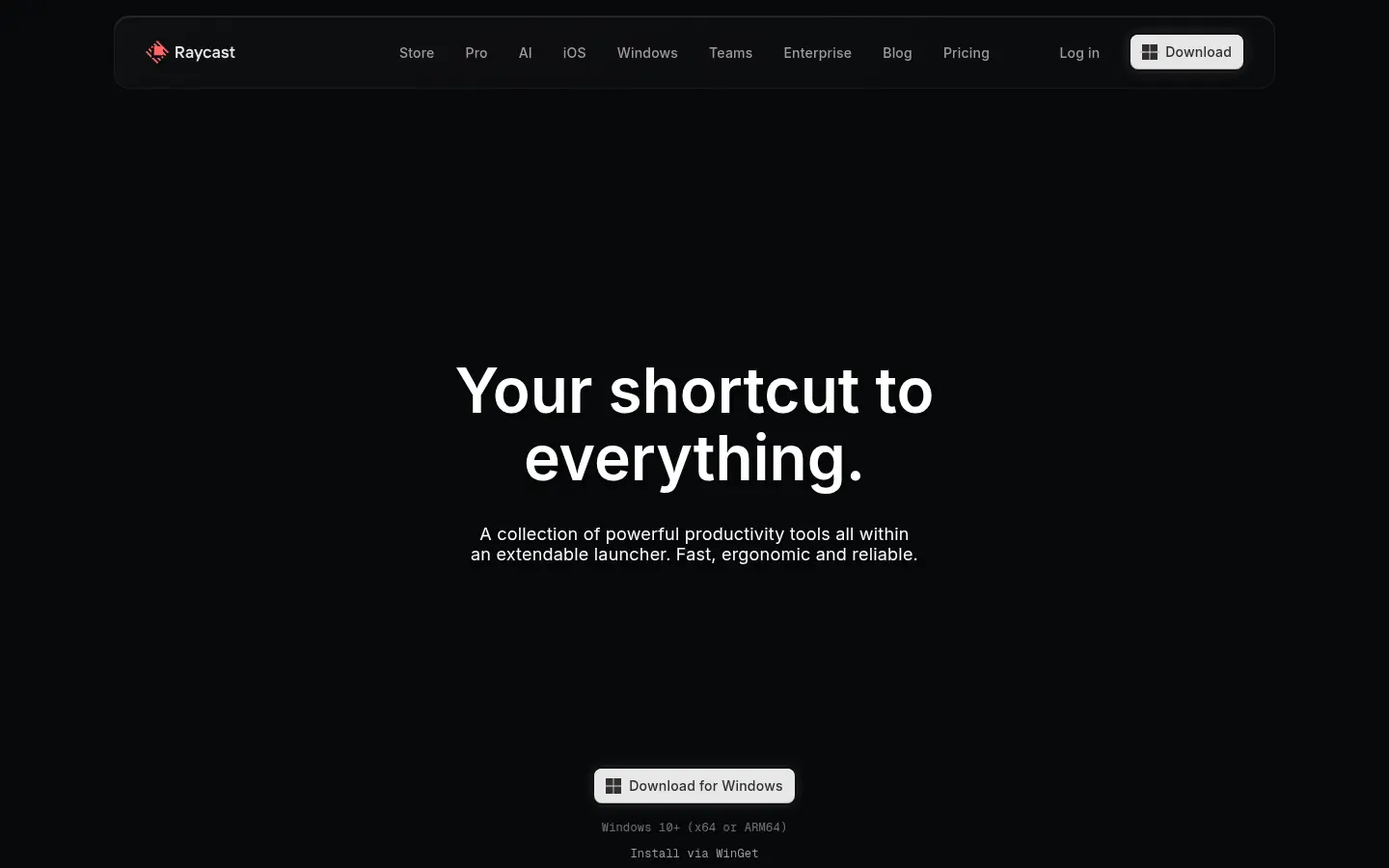 Raycast homepage, landing page design by Raycast