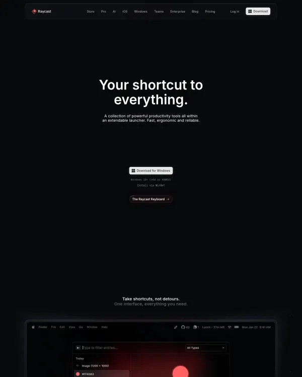 Raycast homepage, design by Raycast