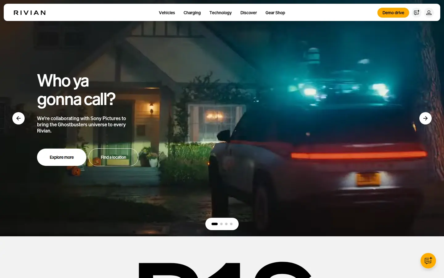 Rivian homepage, first screen, design by Rivian