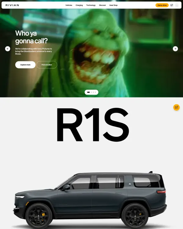 Rivian homepage, design by Rivian