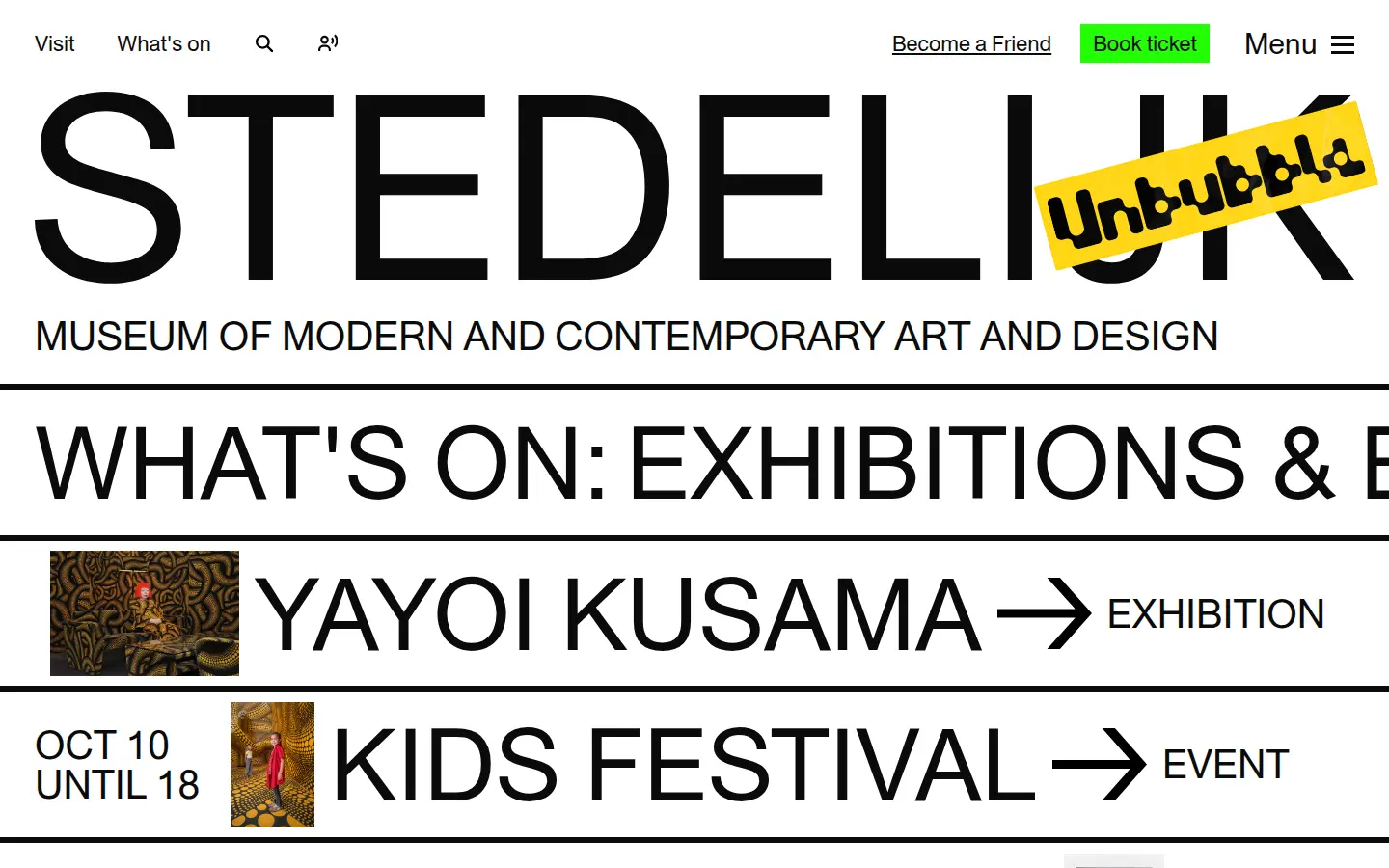 Stedelijk Museum homepage, first screen, design by Stedelijk Museum Amsterdam