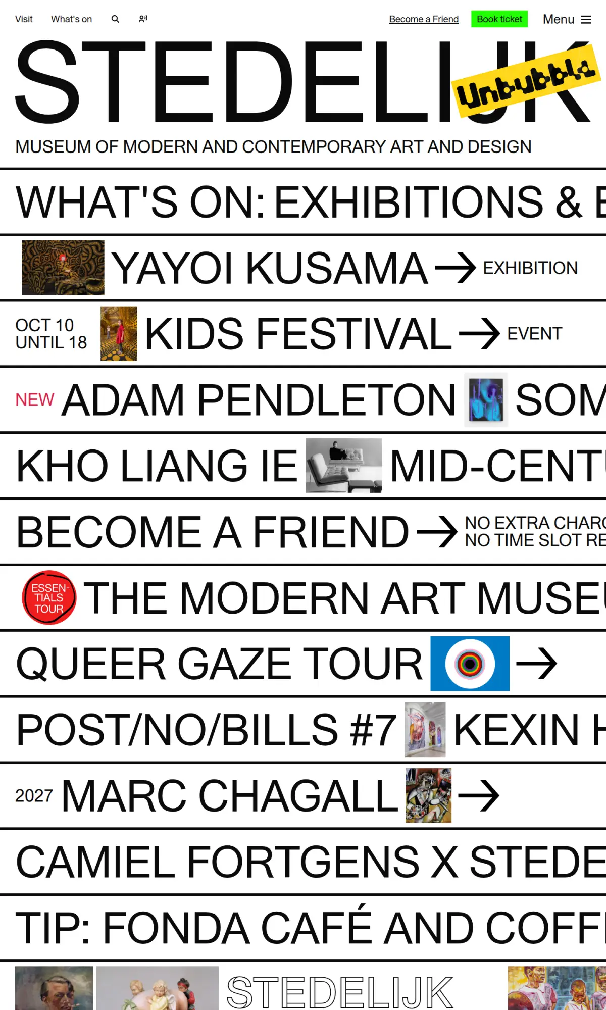 Stedelijk Museum homepage, the page as you scroll