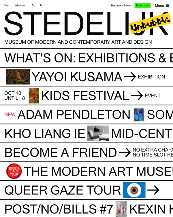 Stedelijk Museum homepage, design by Stedelijk Museum Amsterdam