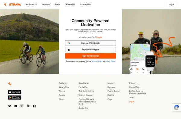 Strava homepage, design by Strava
